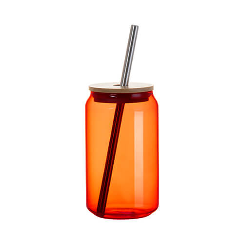 Vetro da 400 ml con cannuccia e coperchio in bambù per sublimazione - arancia