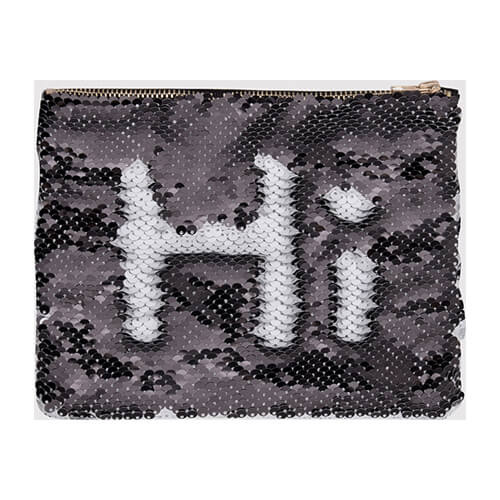 Beauty case 20,5 x 16 cm con paillettes bianche e nere per sublimazione