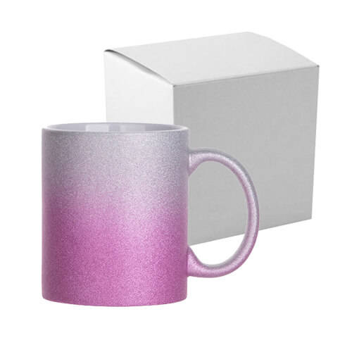 Tazza 330 ml con glitter per sublimazione - sfumatura rosa-argento, con una scatola di cartone
