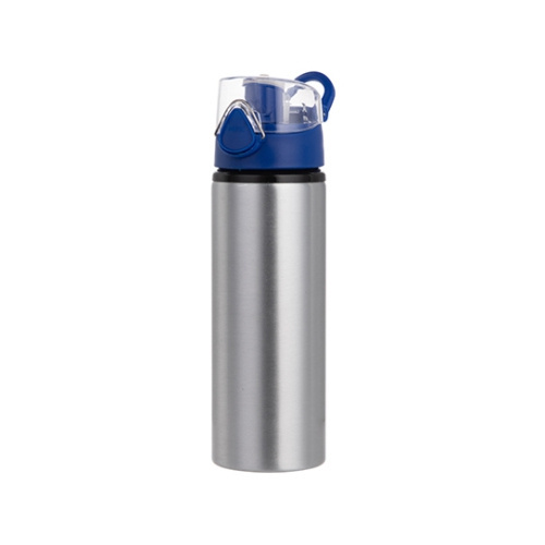 Borraccia in metallo da 750 ml - argento con chiusura blu - da sublimare