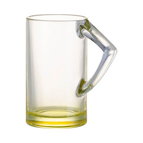 Mug in vetro da 400 ml con manico triangolare per sublimazione - fondo giallo