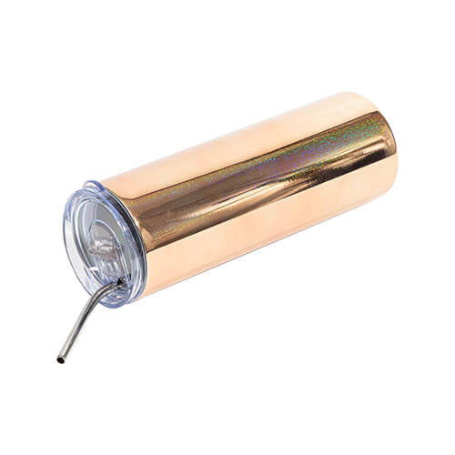 Tazza da 600 ml con cannuccia per sublimazione - oro metallizzato con glitter