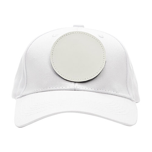 Cappello da baseball in cotone con patch rotonda in velcro per sublimazione - bianco