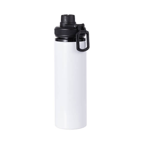 Borraccia in alluminio bianco da 850 ml con tappo a vite con inserto nero per sublimazione