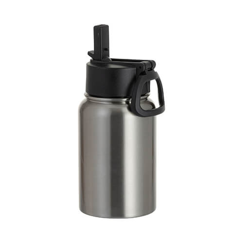 Borraccia da 500 ml con boccaglio largo e manico pieghevole per sublimazione - argento