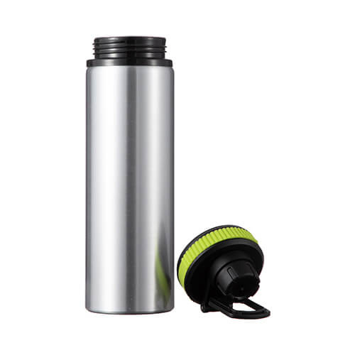 Borraccia in alluminio argento da 850 ml con tappo a vite con inserto verde per sublimazione