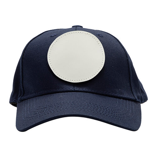 Cappello da baseball in cotone con toppa rotonda in velcro per la sublimazione - blu navy