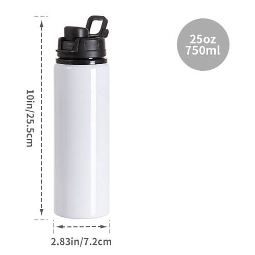 Borraccia in alluminio da 750 ml con coperchio in plastica e manico a sublimazione - bianco