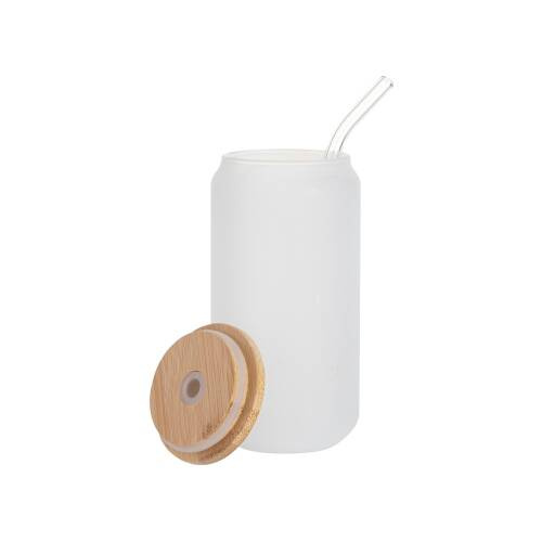 Set di 6 bicchieri glassati da 550 ml con cannuccia e coperchio in bambù per sublimazione