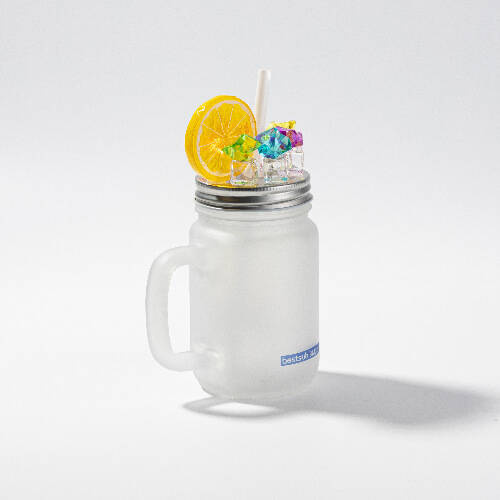 Mason Jar in vetro smerigliato per sublimazione - ghiaccio artificiale e limone