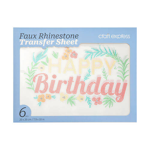 Un set di fogli con zirconi per trasferimento termico - Happy Birthday