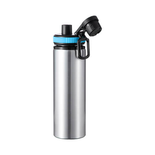 Borraccia in alluminio argento da 850 ml con tappo a vite con inserto blu per sublimazione