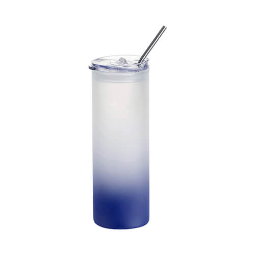 Tazza glassata da 750 ml con coperchio in plastica e cannuccia per sublimazione - sfumatura blu navy