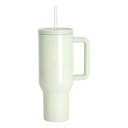 Tazza da viaggio in acciaio inox da 1200 ml con manico e cannuccia - verde chiaro