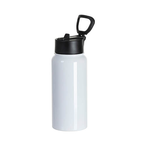 Borraccia da 750 ml con boccaglio largo e manico pieghevole per sublimazione - bianca