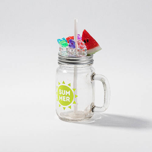 Mug Mason Jar 350 ml satinato senza manico per sublimazione - ghiaccio artificiale e anguria