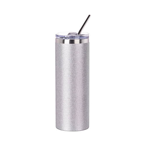 Tazza da 600 ml con cannuccia per sublimazione - glitter argento