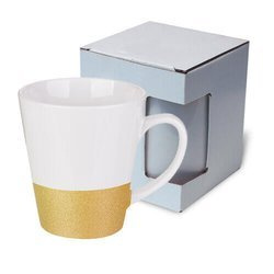 Tazza Latte 300 ml con una striscia glitter dorato con la scatola Sublimazione Termostampa + KAR3