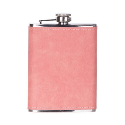Fiaschetta in metallo da 240 ml con rivestimento in pelle rosa per sublimazione