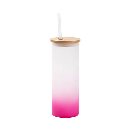 Una tazza glassata da 500 ml con un coperchio in bambù e una cannuccia per la sublimazione - sfumatura Viola