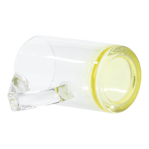 Mug in vetro da 400 ml con manico triangolare per sublimazione - fondo giallo