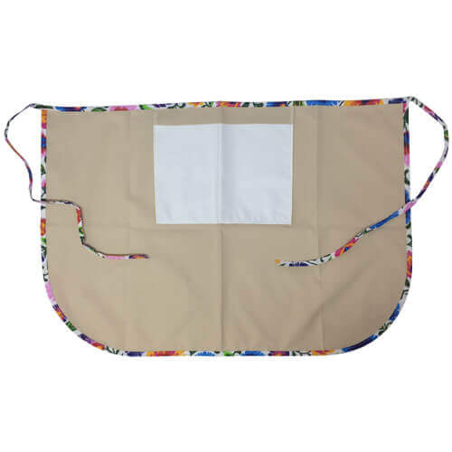 Grembiule classico con tasca per stampa – di colore beige con bordino colorato - fiori slavi bianchi