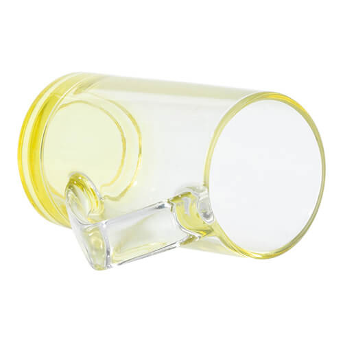 Mug in vetro da 400 ml con manico triangolare per sublimazione - fondo giallo