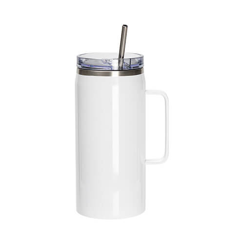 Boccale da vino 1200 ml con coperchio impermeabile e cannuccia per sublimazione - bianco