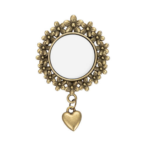 Spilla rotonda con ciondolo a forma di cuore per sublimazione