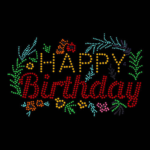Foglio con zirconi per trasferimento termico - Happy Birthday