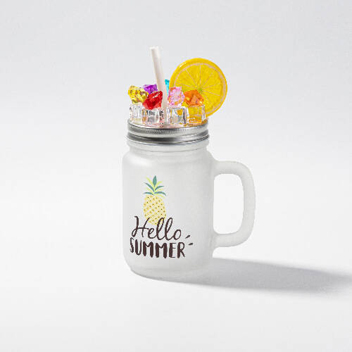 Mason Jar in vetro smerigliato per sublimazione - ghiaccio artificiale e limone