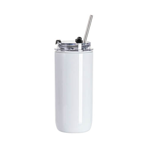 Tazza in acciaio inox da 500 ml con coperchio e cannuccia per sublimazione - bianco