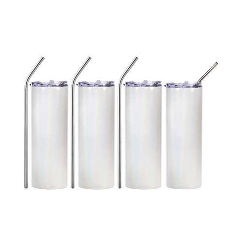 Set di 4 tazze da 600 ml con cannuccia per la stampa - bianco cangiante