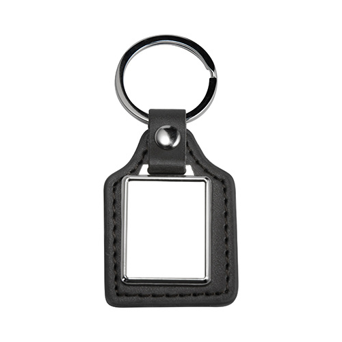 Portachiavi in pelle e metallo per la sublimazione - rettangolo - nero