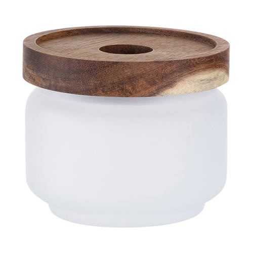 Contenitore in vetro da 250 ml con coperchio in legno per sublimazione