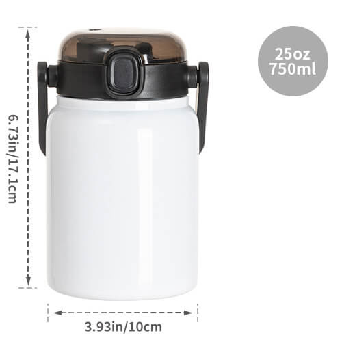 Bottiglia da viaggio in acciaio inox da 750 ml con manico a sublimazione - bianco