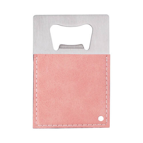 Apribottiglie 5,5 x 8,5 cm in acciaio e pelle per sublimazione - rosa