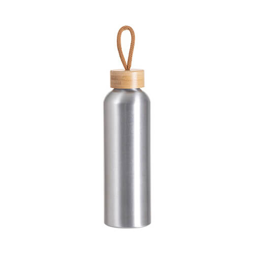 Borraccia in alluminio da 600 ml con coperchio in bambù per sublimazione - argento