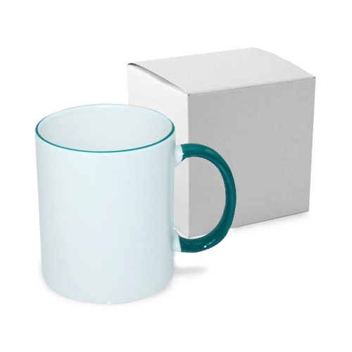 Tazza 330 ml con il manico verde scuro JS Coating con la scatola Sublimazione Termostampa