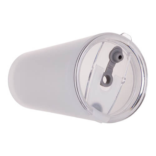 Un bicchiere smerigliato da 450 ml con coperchio e cannuccia per sublimazione