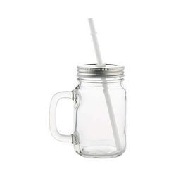 Bicchiere in vetro Mason Jar con cannuccia Stampa Sublimatica