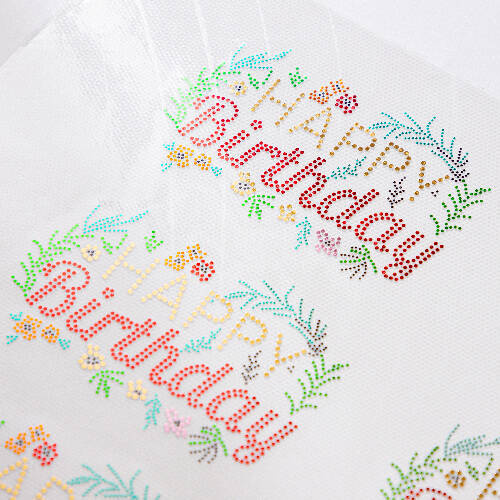 Foglio con zirconi per trasferimento termico - Happy Birthday