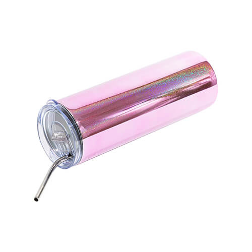 Tazza da 600 ml con cannuccia per sublimazione - Rosa metallizzato con glitter