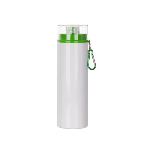 Bottiglia in alluminio 850 ml bianca con tappo trasparente e coperchio verde per sublimazione