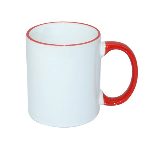 Tazza 330 ml con il manico  rosso JS Coating Sublimazione Termostampa