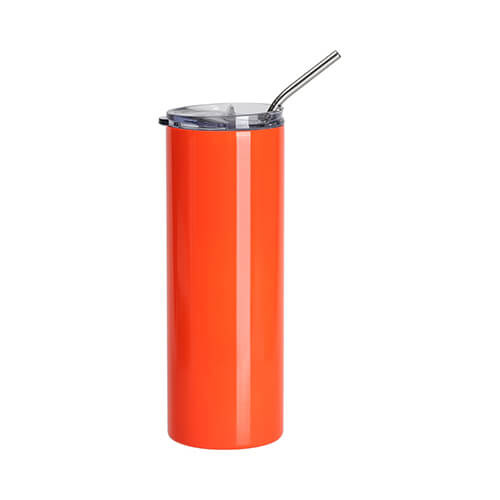Tazza da 600 ml con cannuccia per sublimazione - arancione neon