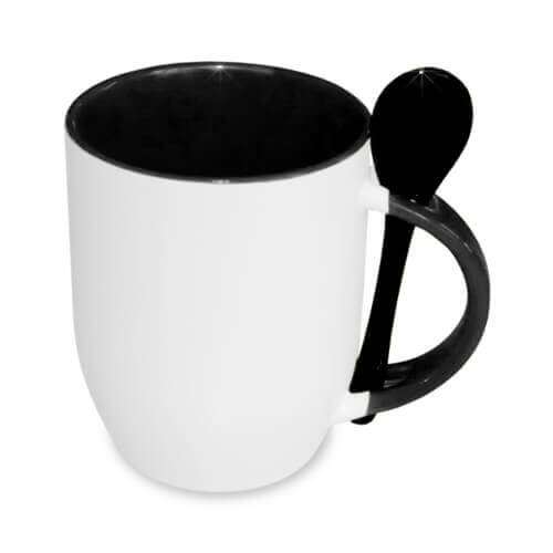 Tazza con cucchiaino nero JS Coating Sublimazione Termostampa