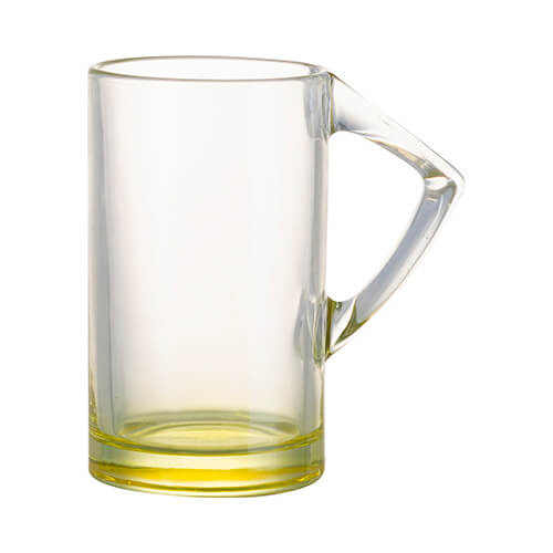 Mug in vetro da 400 ml con manico triangolare per sublimazione - fondo giallo