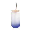 Vetro smerigliato da 550 ml con cannuccia e coperchio in bambù per sublimazione - sfumatura blu navy