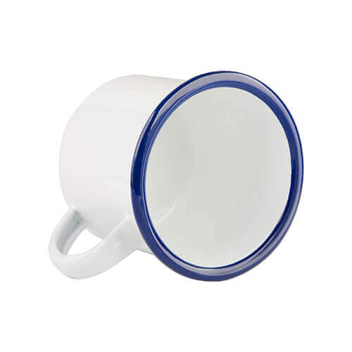Tazza smaltato 340 ml con bordo blu scuro Sublimazione Termostampa - bianco